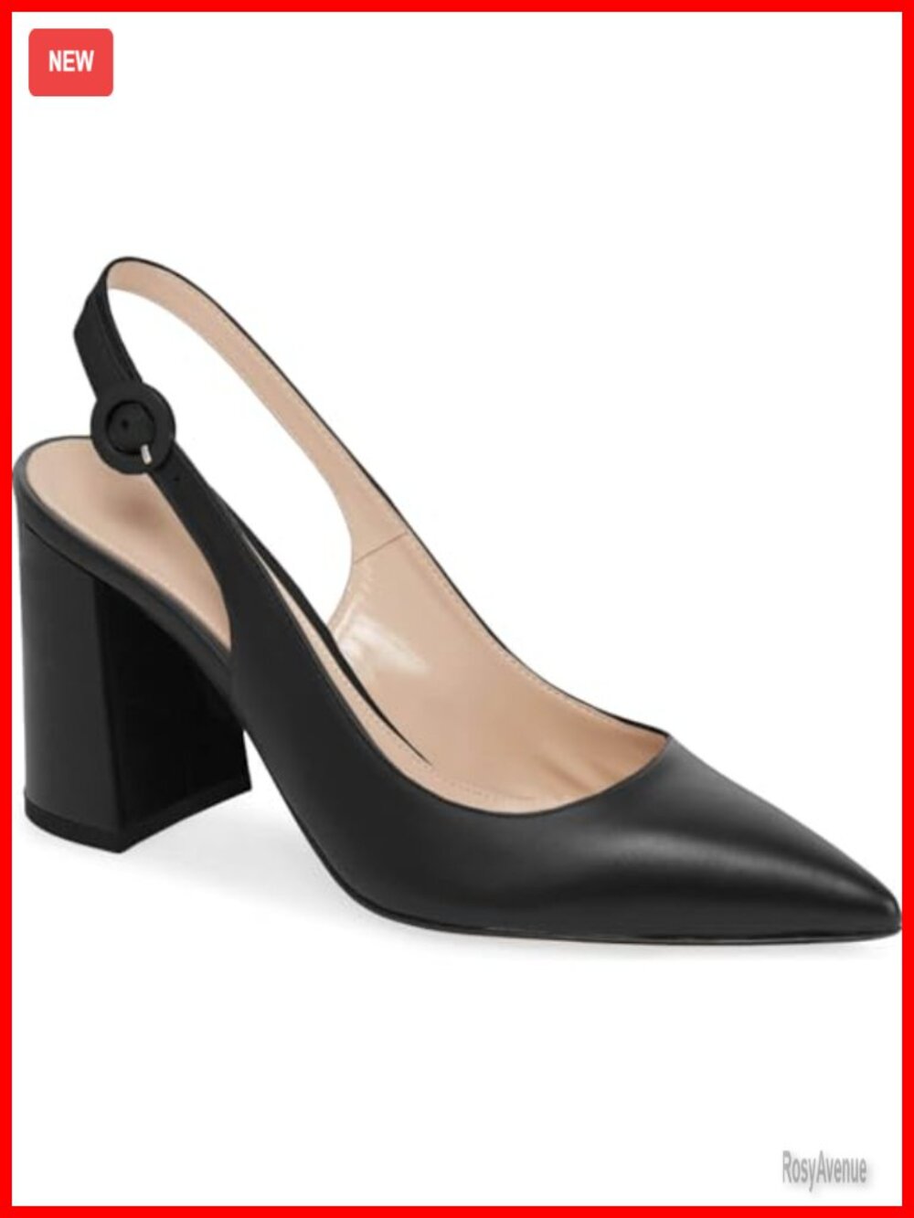 Womens Faux Leather Slingback Block Heels Pointed Closed Toe Work Dress Shoes